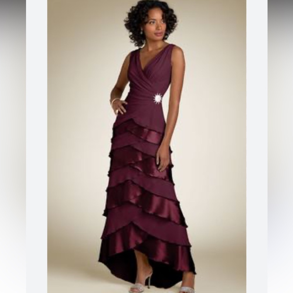 Elegant Wine High-Low Evening Dress